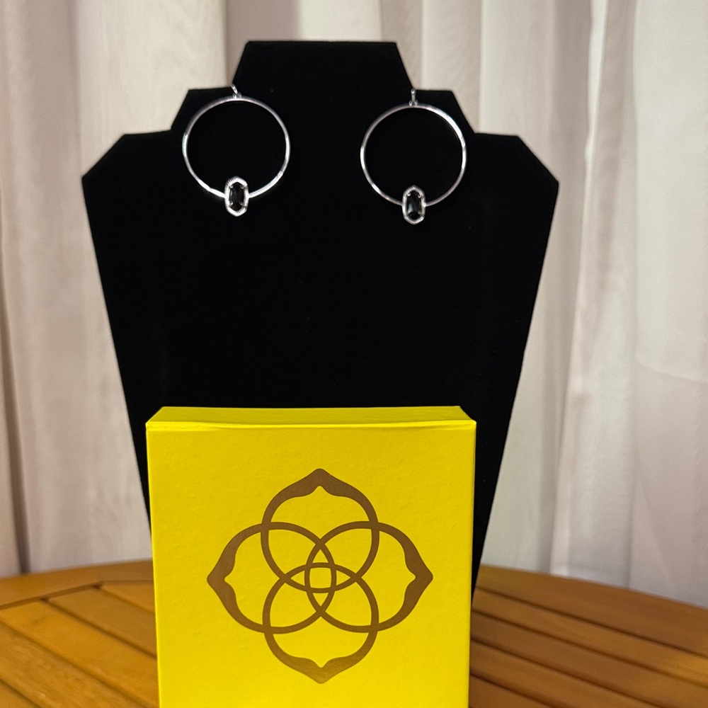 Kendra Scott Elora Silver and Black Hoop Earrings